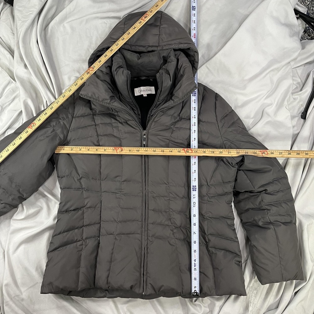 Calvin Klein Jacket Womens XL‎ Gray Quilted Hooded Down Puffer Coat Winter Warm